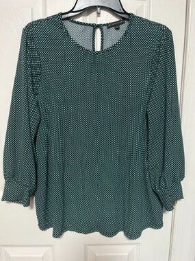 Woman's Green Polka dotted Pleated Blouse